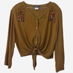 Carole Little Vintage Beaded Top 100% Rayon Made in USA Fabric from Germany L/XL
